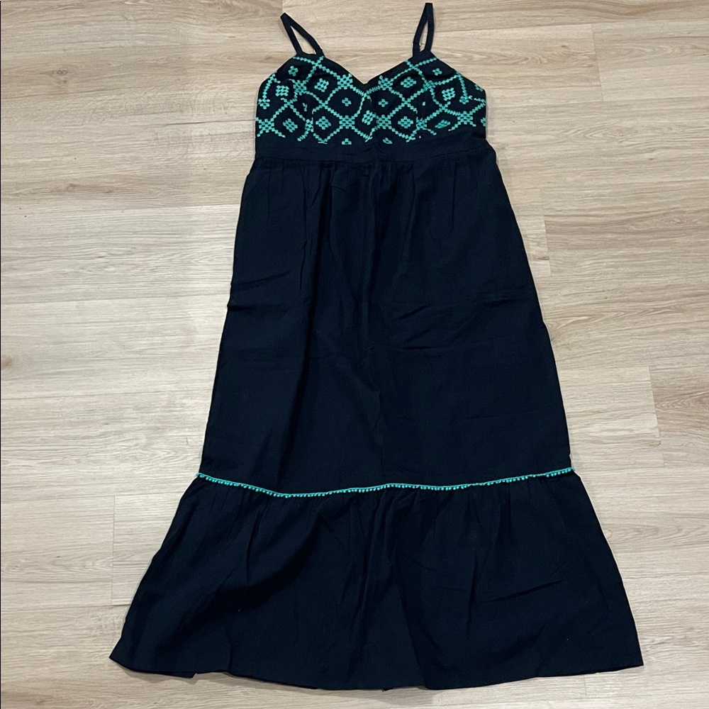 Black Maxi Dress with Teal Pattern